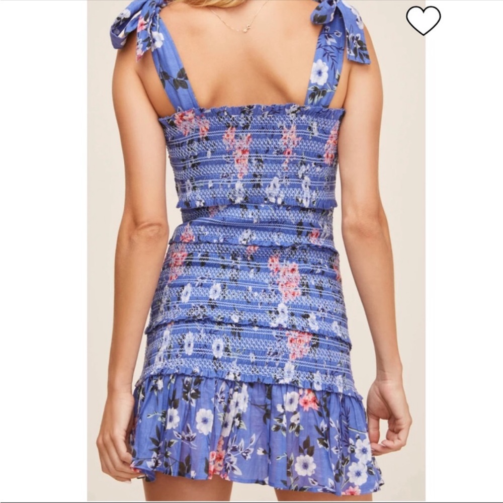 ASTR ANAIS Smocked Dress Sapphire White Floral Blue Cotton - Picture 3 of 7